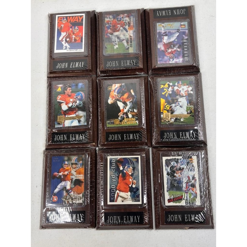 John Elway Denver Broncos Plaque Card Lot of 9 Sealed Wood Plaques Vintage